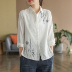 남방 아우터 셔츠 긴팔 아우터 은창]바람길 바람막이 린넨 상의 혼방 자수 야생화 여름 블라우스 상의 여름 상품 이미지